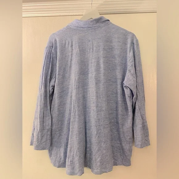 J McLaughlin Brynn Linen Button Down Top Heathered Blue 3/4 Sleeve Size XL D44 - Picture 6 of 8